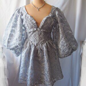 ASOS Puff Sleeve Corset Skater Mini Dress/ Blue Jacquard Size 8